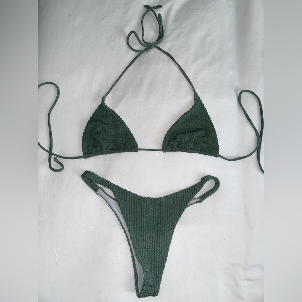 ZAFUL Ribbed Green Tie Bikini